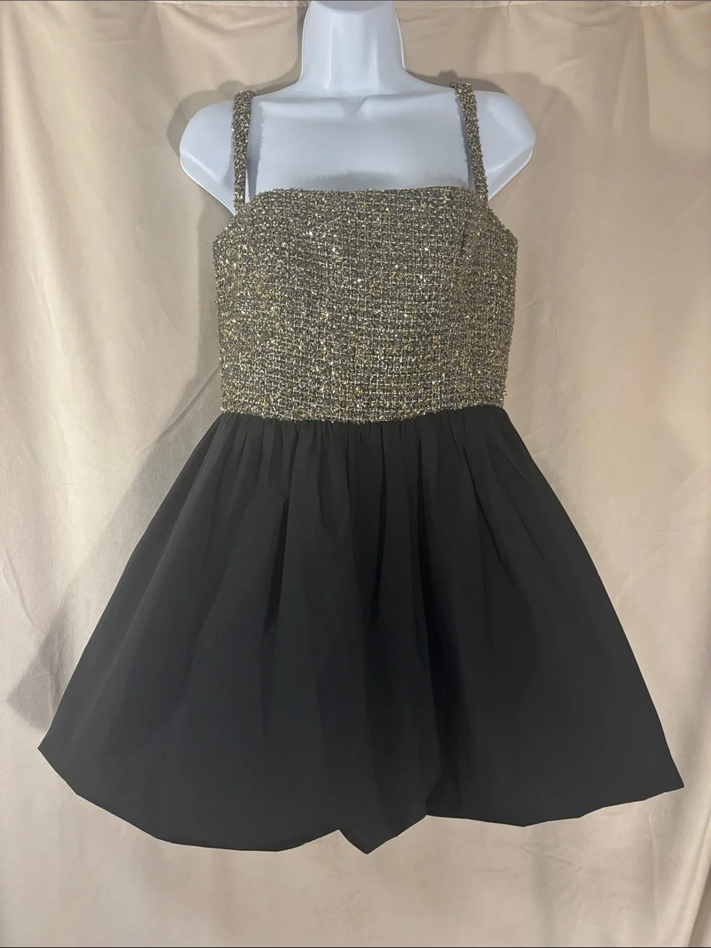 Amanda Uprichard Christine Black & Gold Mini Bubble Skirt